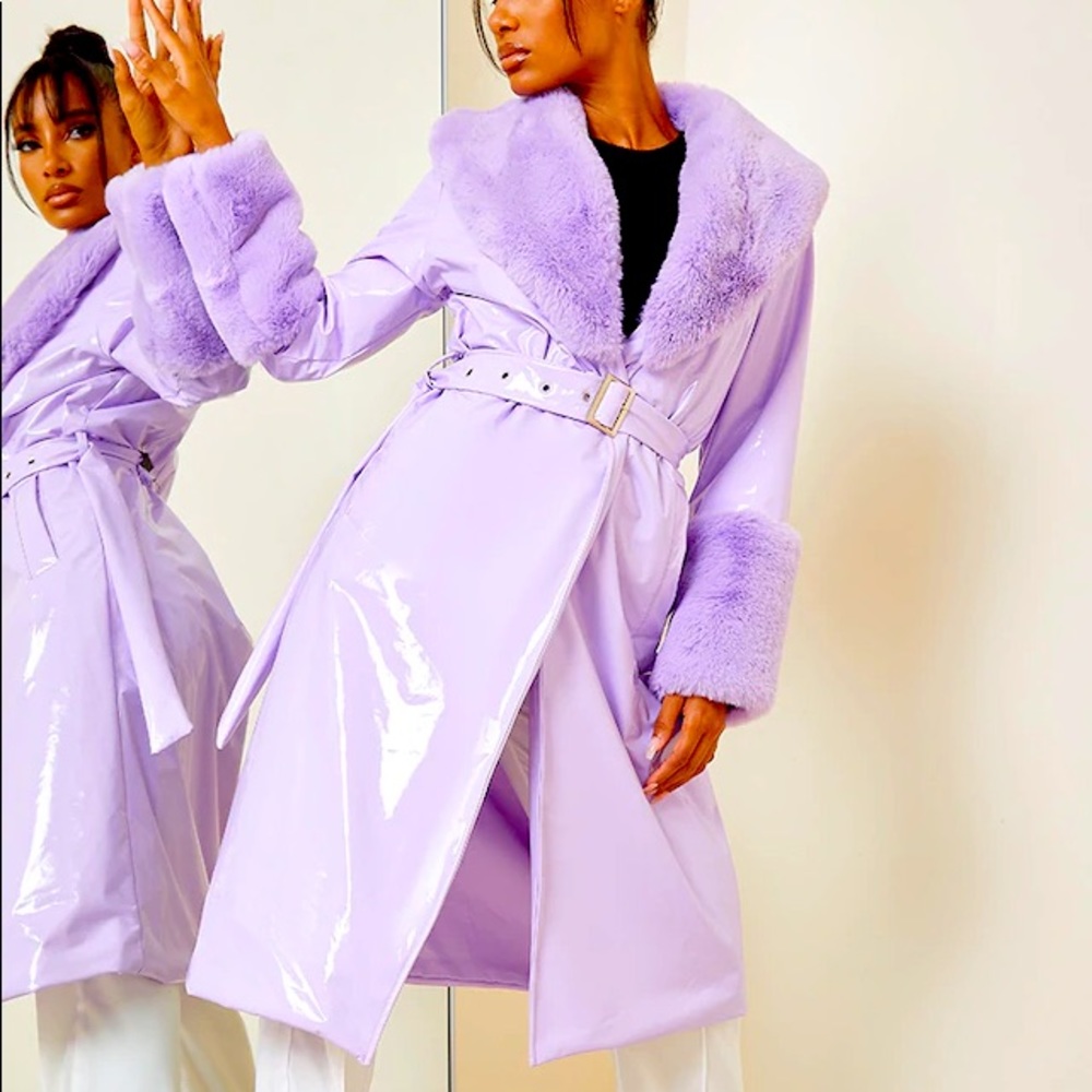 NWT Lilac PLT Faux Fur Trim Vinyl Jacket